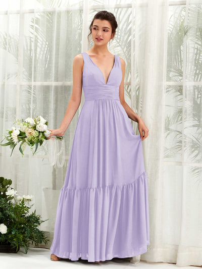Carlyna Robe trapèze col V longueur ras du sol demoiselle d'honneur Lilas #couleur_lilas