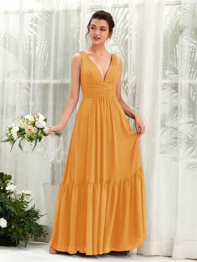 Carlyna Robe trapèze col V longueur ras du sol demoiselle d'honneur Mangue #couleur_mangue