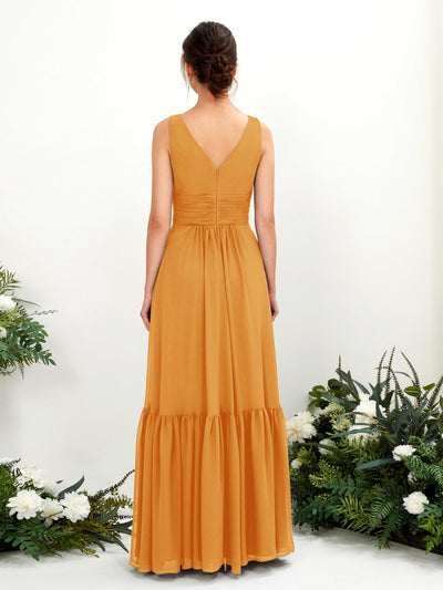 Carlyna Robe trapèze col V longueur ras du sol demoiselle d'honneur Mangue #couleur_mangue