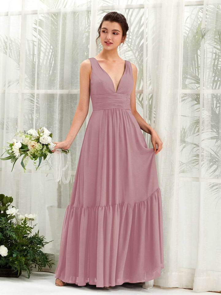 Carlyna Robe trapèze col V longueur ras du sol demoiselle d&