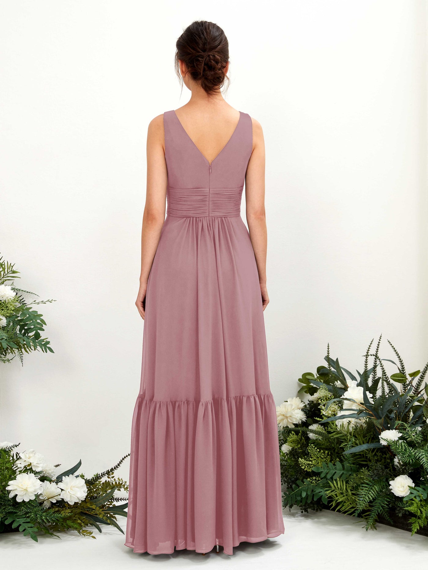 Carlyna Robe trapèze col V longueur ras du sol demoiselle d'honneur Mauve Vintage #couleur_mauve-vintage