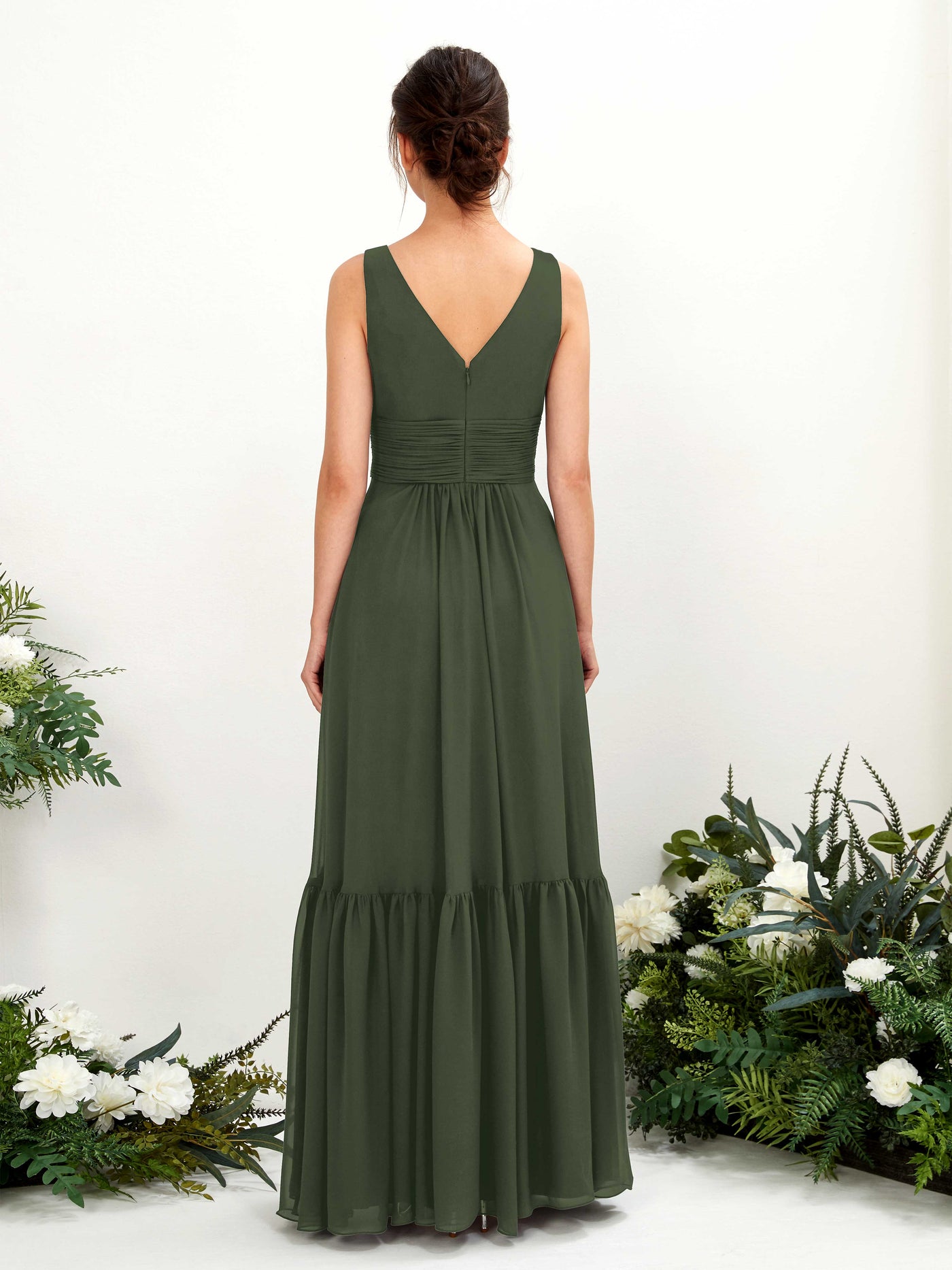 Carlyna Robe trapèze col V longueur ras du sol demoiselle d'honneur Olive Martini #couleur_olive-martini