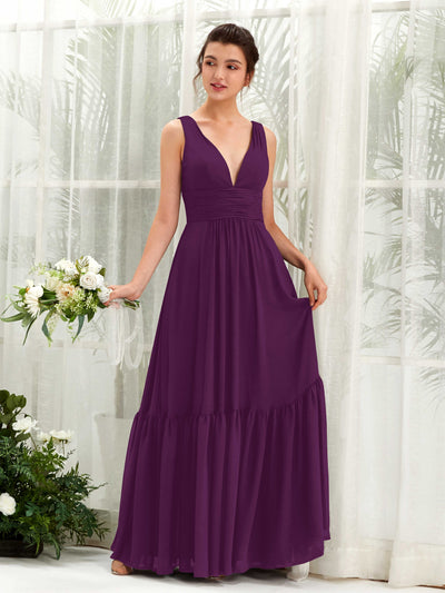 Carlyna Robe trapèze col V longueur ras du sol demoiselle d'honneur Pourpre #couleur_pourpre