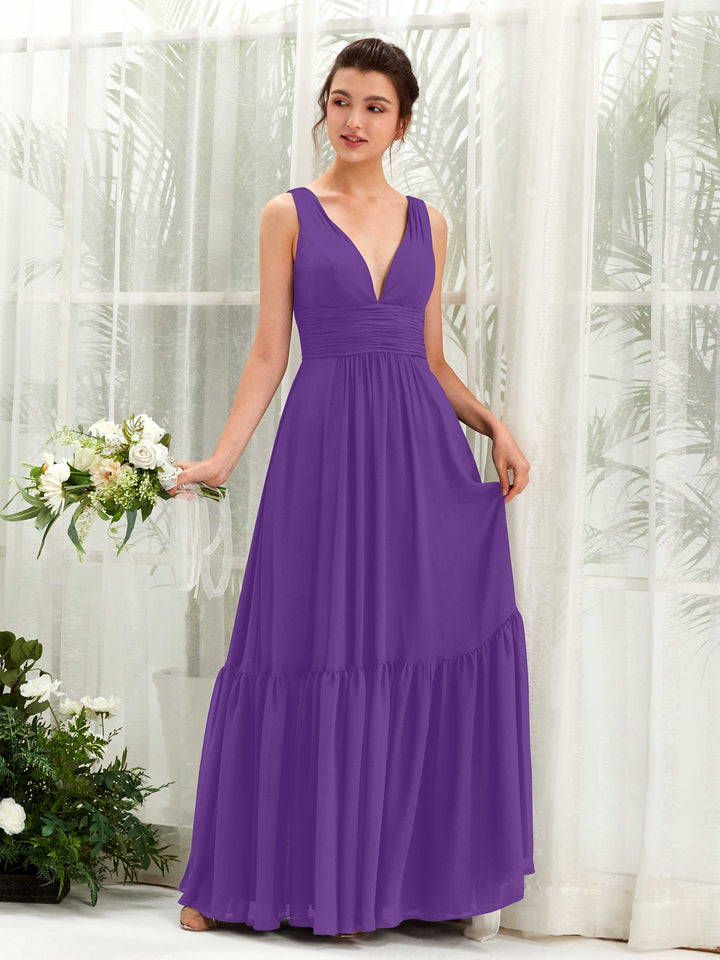 Carlyna Robe trapèze col V longueur ras du sol demoiselle d&