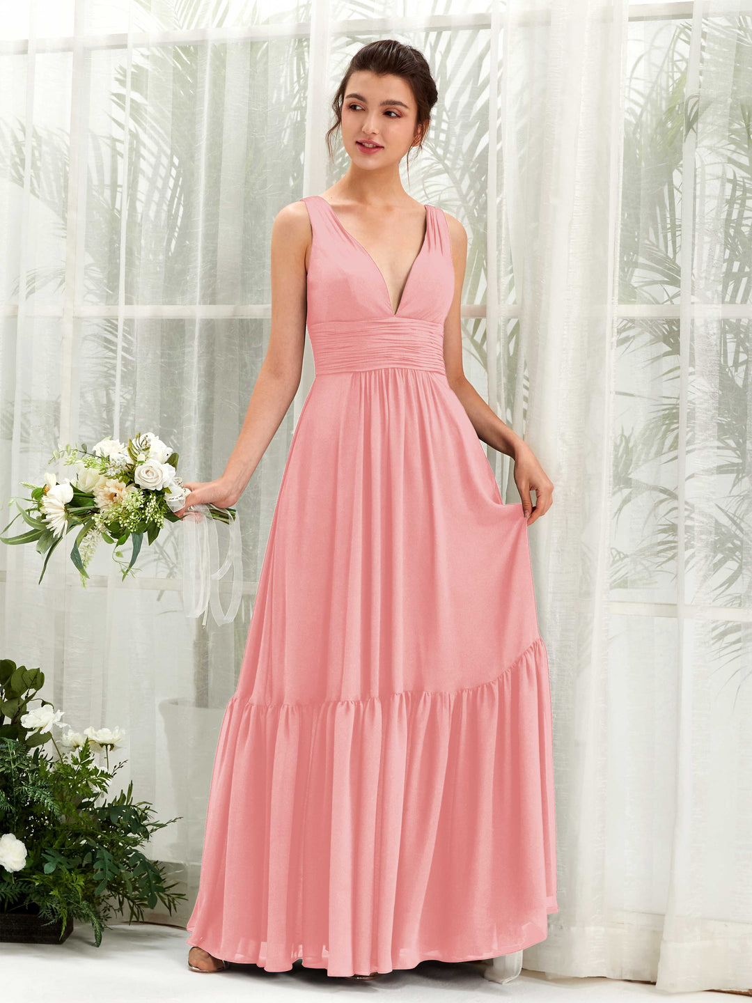 Carlyna Robe trapèze col V longueur ras du sol demoiselle d&