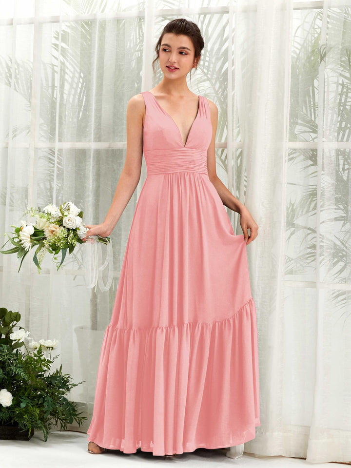 Carlyna Robe trapèze col V longueur ras du sol demoiselle d&