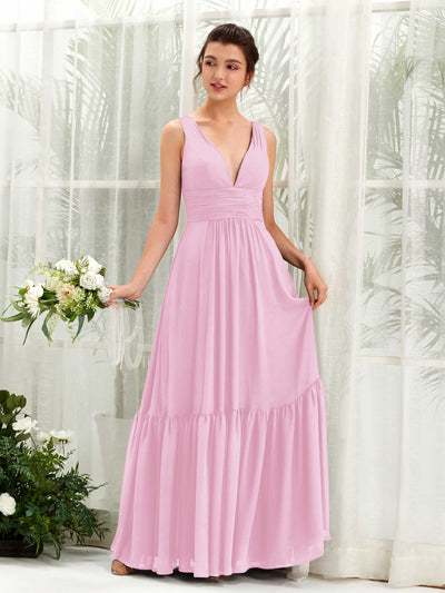 Carlyna Robe trapèze col V longueur ras du sol demoiselle d'honneur Rose Bonbon #couleur_rose-bonbon