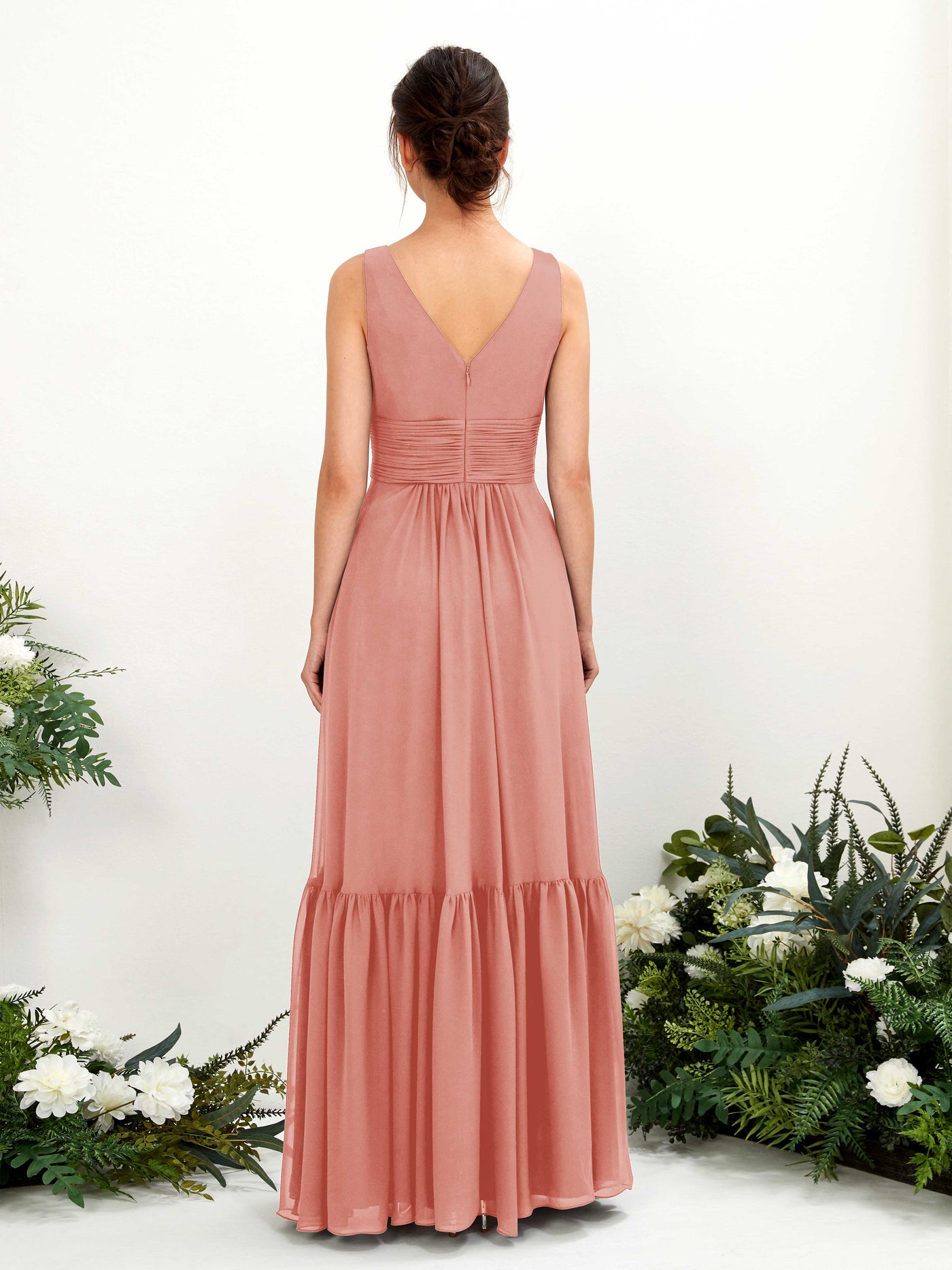 Carlyna Robe trapèze col V longueur ras du sol demoiselle d'honneur Rose Champagne #couleur_rose-champagne