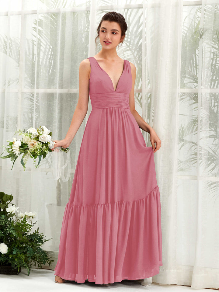 Carlyna Robe trapèze col V longueur ras du sol demoiselle d&