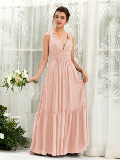 Carlyna Robe trapèze col V longueur ras du sol demoiselle d'honneur Rose Perle #couleur_rose-perle