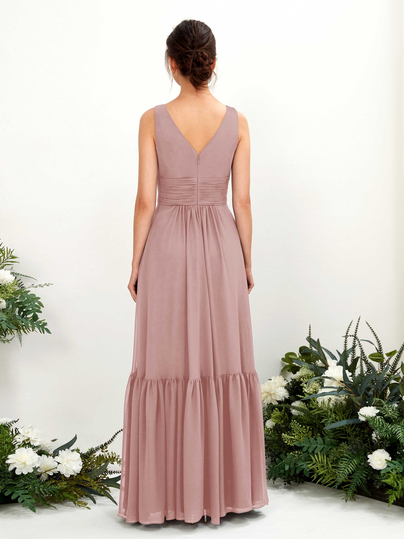 Carlyna Robe trapèze col V longueur ras du sol demoiselle d'honneur Rose Poussiéreux #couleur_rose-poussi-reux