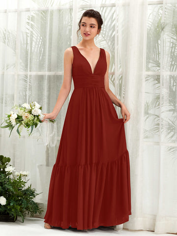 Carlyna Robe trapèze col V longueur ras du sol demoiselle d'honneur Rouille #couleur_rouille