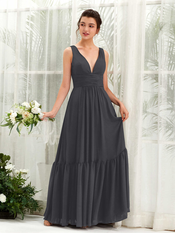 Carlyna Robe trapèze col V longueur ras du sol demoiselle d&