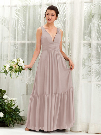 Carlyna Robe trapèze col V longueur ras du sol demoiselle d'honneur Taupe #couleur_taupe