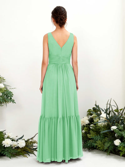 Carlyna Robe trapèze col V longueur ras du sol demoiselle d'honneur Vert Menthe #couleur_vert-menthe