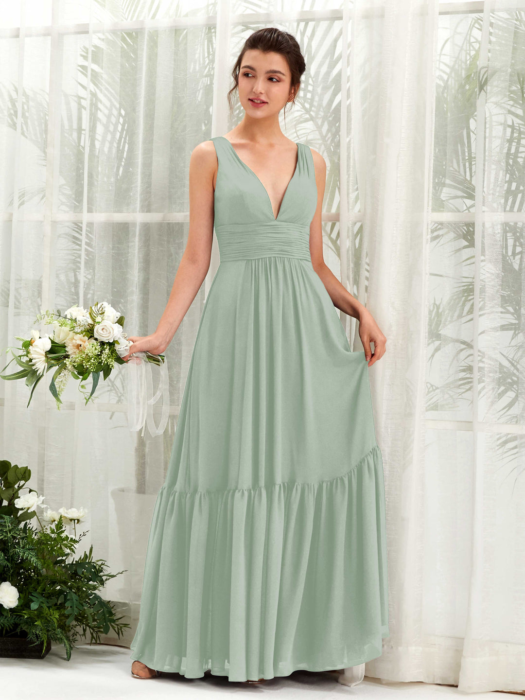 Carlyna Robe trapèze col V longueur ras du sol demoiselle d&