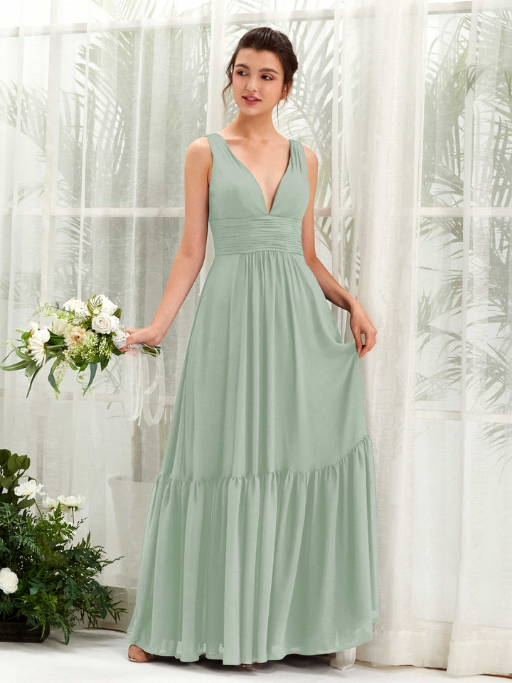 Carlyna Robe trapèze col V longueur ras du sol demoiselle d&