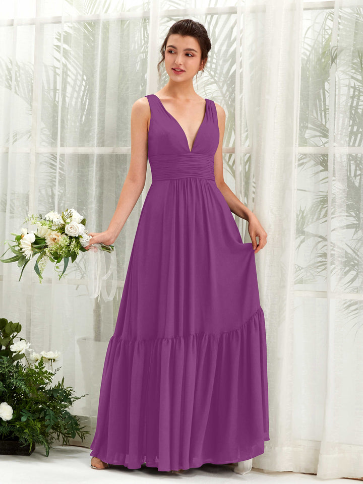 Carlyna Robe trapèze col V longueur ras du sol demoiselle d&