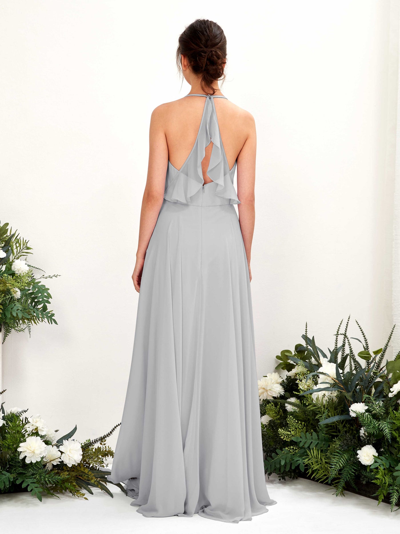 Carlyna Robe Trapèze Col V Longueur ras du sol Fente sur la jambe Demoiselle d'honneur Argent #couleur_argent
