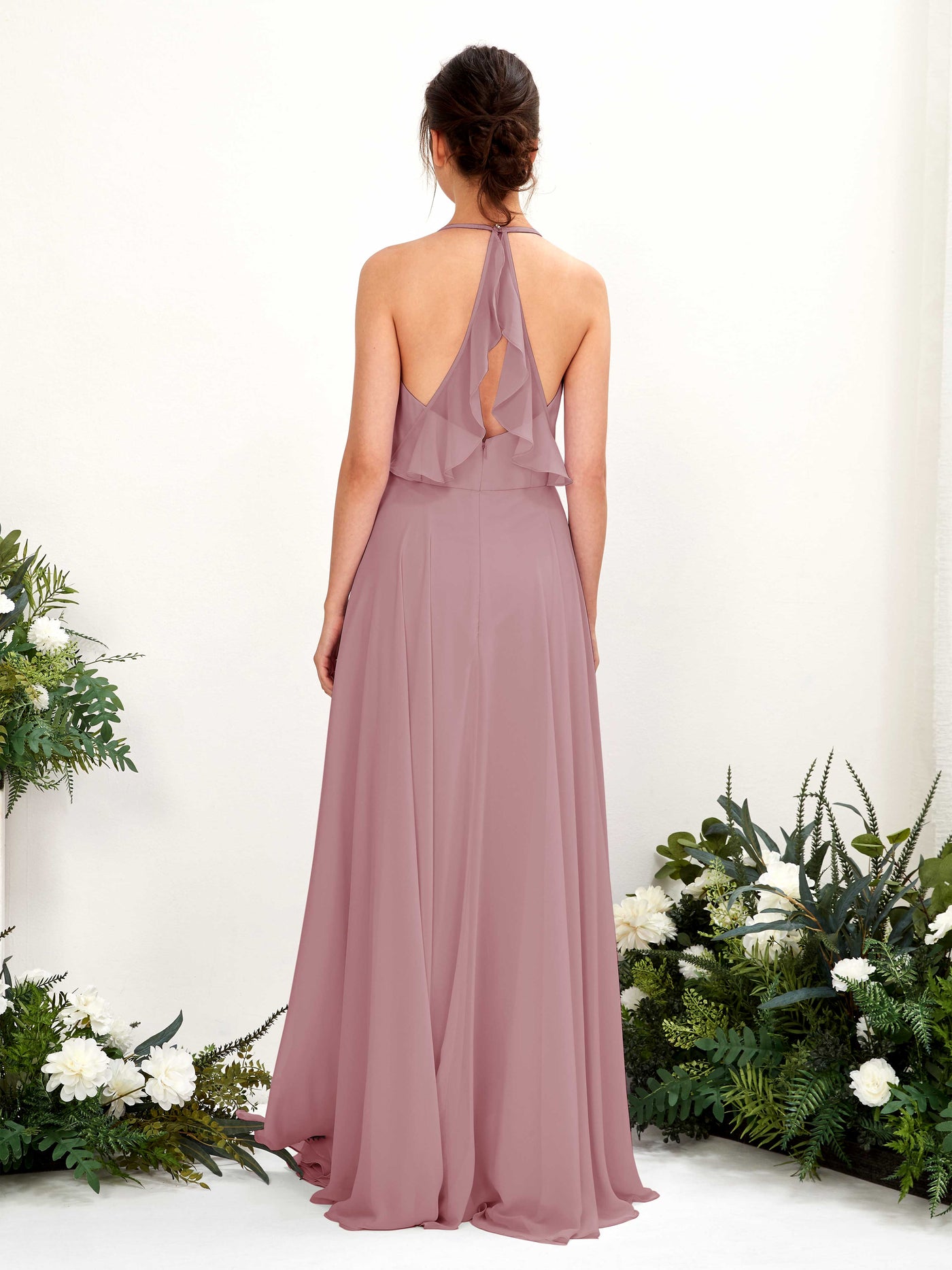 Carlyna Robe Trapèze Col V Longueur ras du sol Fente sur la jambe Demoiselle d'honneur Mauve Vintage #couleur_mauve-vintage