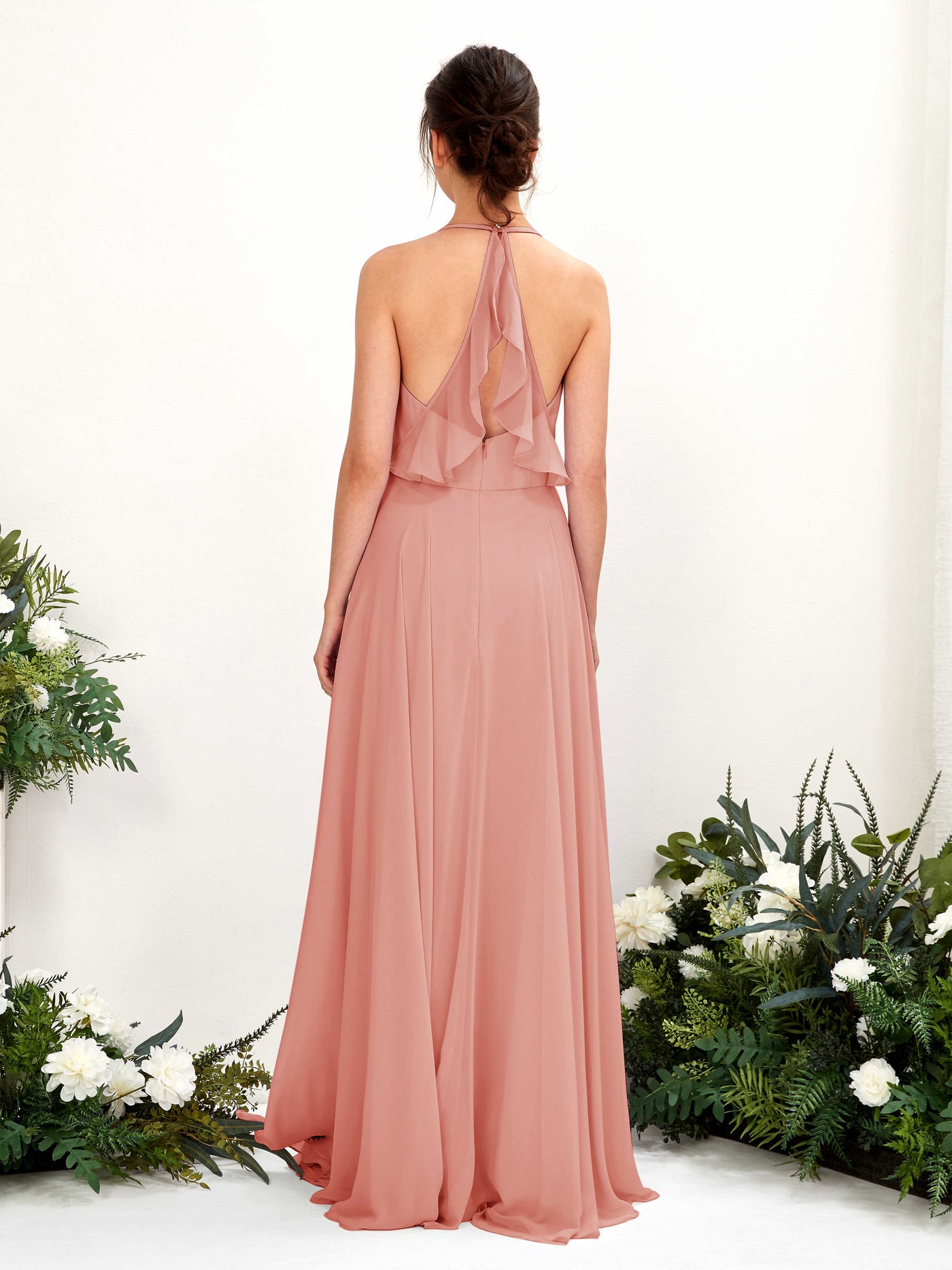 Carlyna Robe Trapèze Col V Longueur ras du sol Fente sur la jambe Demoiselle d'honneur Rose Champagne #couleur_rose-champagne
