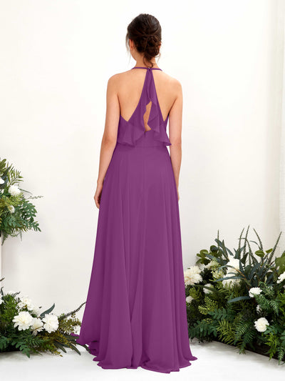 Carlyna Robe Trapèze Col V Longueur ras du sol Fente sur la jambe Demoiselle d'honneur Violet #couleur_violet