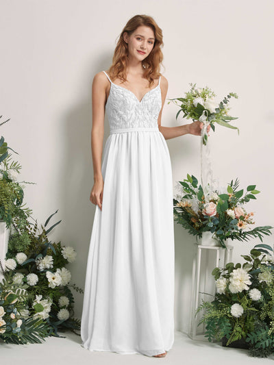 Carlyna Robe Trapèze Col V Longueur ras du sol Froncé Demoiselle d'honneur Blanc #couleur_blanc