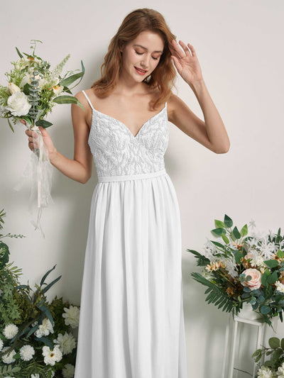 Carlyna Robe Trapèze Col V Longueur ras du sol Froncé Demoiselle d'honneur Blanc #couleur_blanc