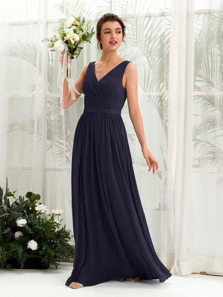 Carlyna Robe trapèze col V longueur ras du sol froncé demoiselle d&
