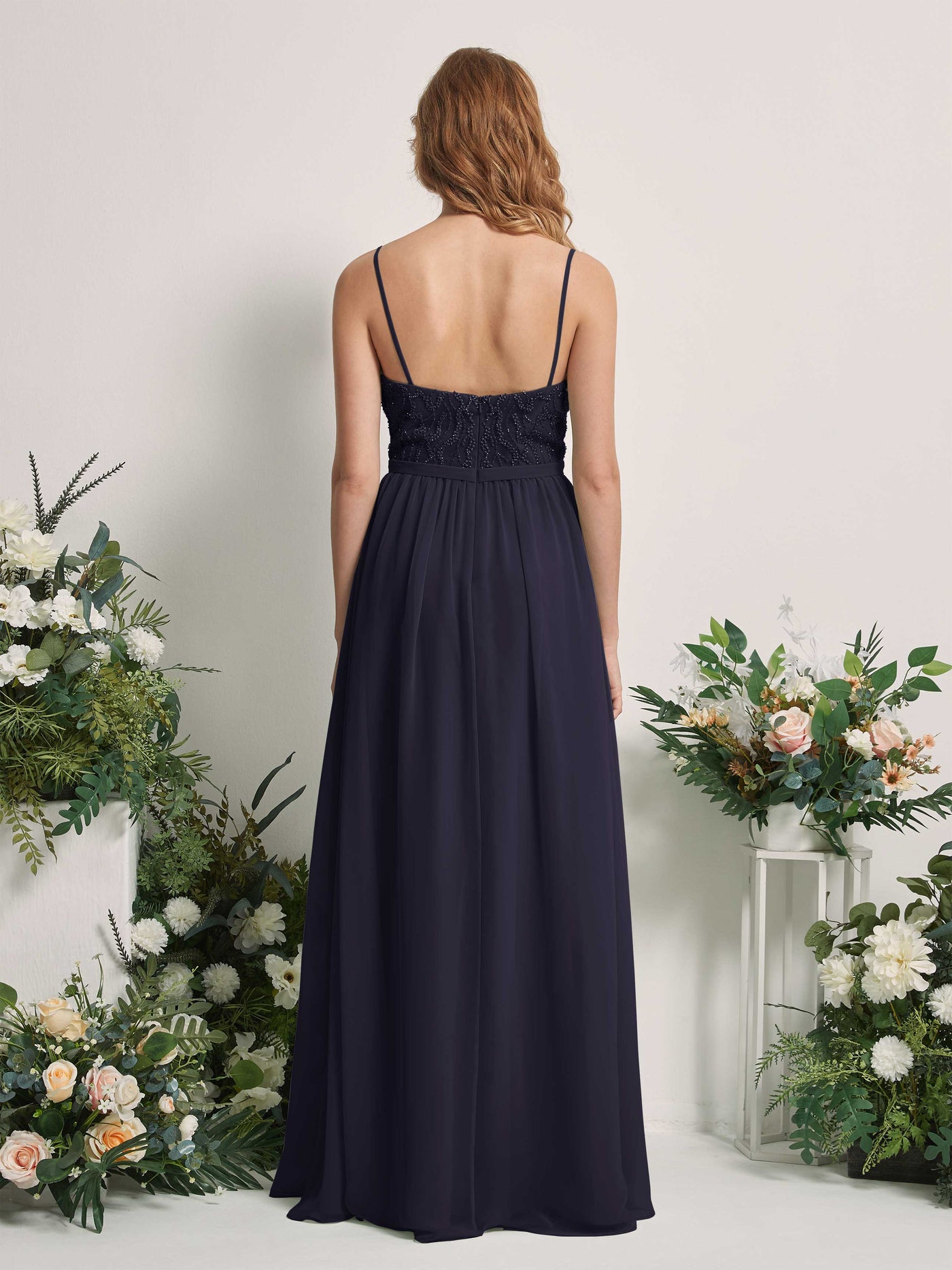 Carlyna Robe Trapèze Col V Longueur ras du sol Froncé Demoiselle d'honneur Bleu Marine Foncé #couleur_bleu-marine-fonc