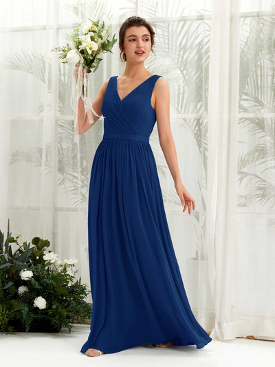 Carlyna Robe trapèze col V longueur ras du sol froncé demoiselle d'honneur Bleu Roi #couleur_bleu-roi
