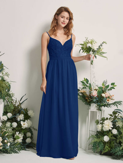 Carlyna Robe Trapèze Col V Longueur ras du sol Froncé Demoiselle d'honneur Bleu Roi #couleur_bleu-roi