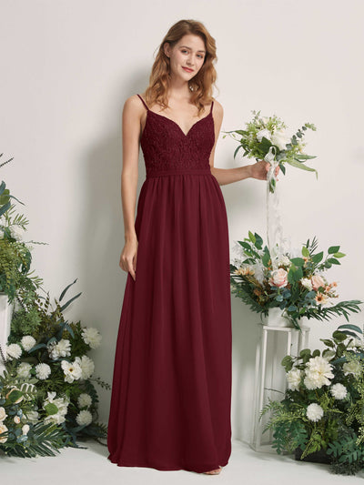 Carlyna Robe Trapèze Col V Longueur ras du sol Froncé Demoiselle d'honneur Bordeaux #couleur_bordeaux