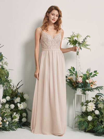 Carlyna Robe Trapèze Col V Longueur ras du sol Froncé Demoiselle d'honneur Champagne #couleur_champagne