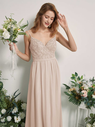Carlyna Robe Trapèze Col V Longueur ras du sol Froncé Demoiselle d'honneur Champagne #couleur_champagne