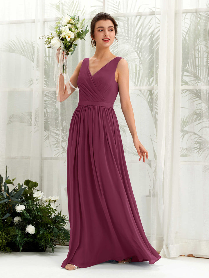 Carlyna Robe trapèze col V longueur ras du sol froncé demoiselle d&