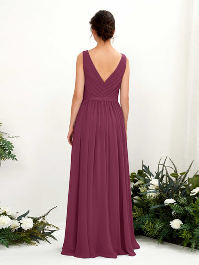 Carlyna Robe trapèze col V longueur ras du sol froncé demoiselle d'honneur Chianti #couleur_chianti