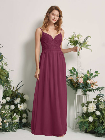 Carlyna Robe Trapèze Col V Longueur ras du sol Froncé Demoiselle d'honneur Chianti #couleur_chianti