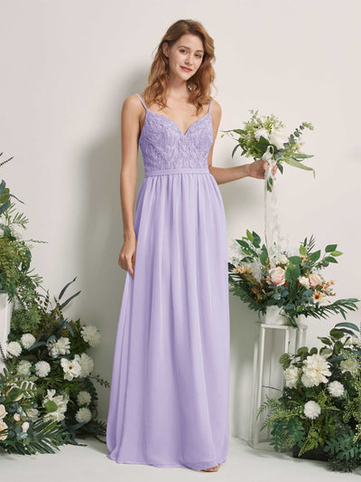 Carlyna Robe Trapèze Col V Longueur ras du sol Froncé Demoiselle d'honneur Lilas #couleur_lilas