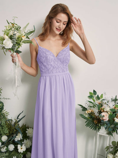 Carlyna Robe Trapèze Col V Longueur ras du sol Froncé Demoiselle d'honneur Lilas #couleur_lilas