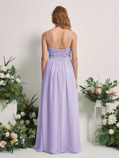 Carlyna Robe Trapèze Col V Longueur ras du sol Froncé Demoiselle d'honneur Lilas #couleur_lilas