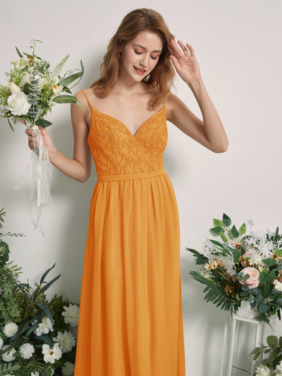 Carlyna Robe Trapèze Col V Longueur ras du sol Froncé Demoiselle d'honneur Mangue #couleur_mangue