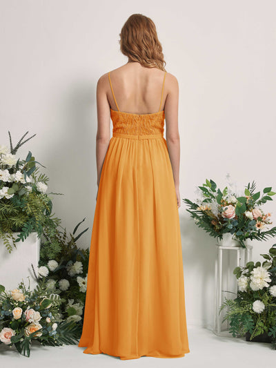 Carlyna Robe Trapèze Col V Longueur ras du sol Froncé Demoiselle d'honneur Mangue #couleur_mangue