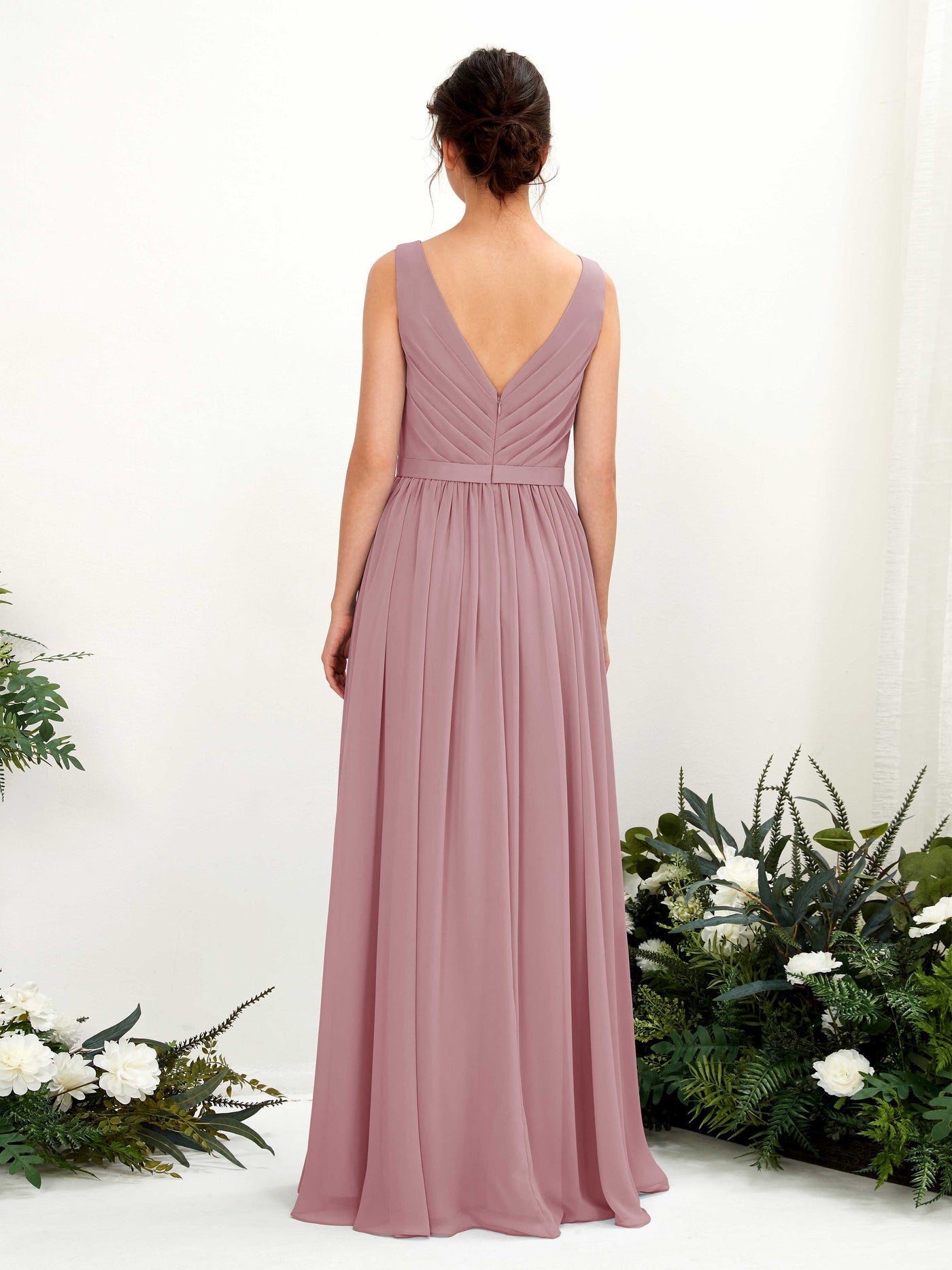 Carlyna Robe trapèze col V longueur ras du sol froncé demoiselle d'honneur Mauve Vintage #couleur_mauve-vintage