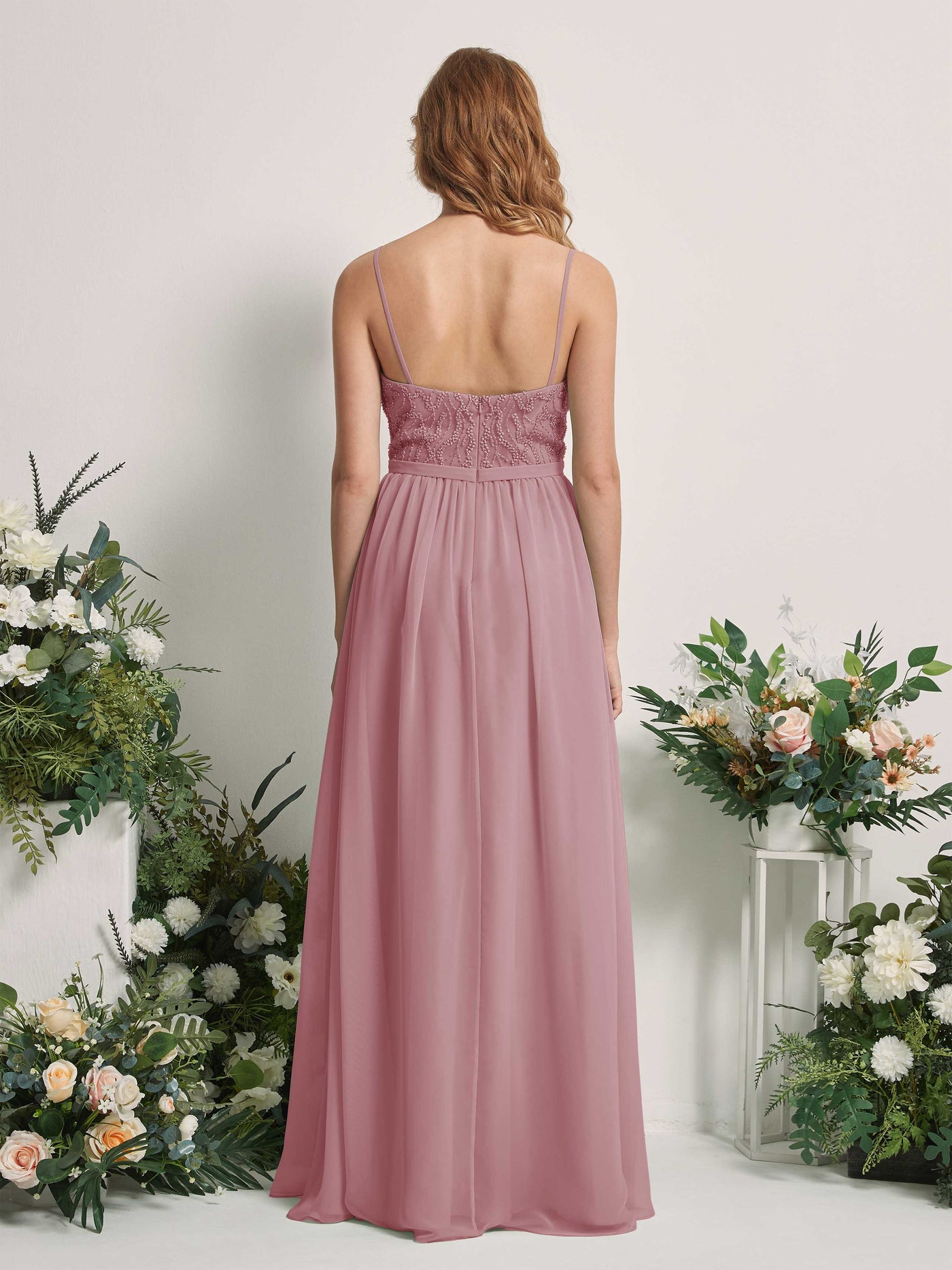 Carlyna Robe Trapèze Col V Longueur ras du sol Froncé Demoiselle d'honneur Mauve Vintage #couleur_mauve-vintage