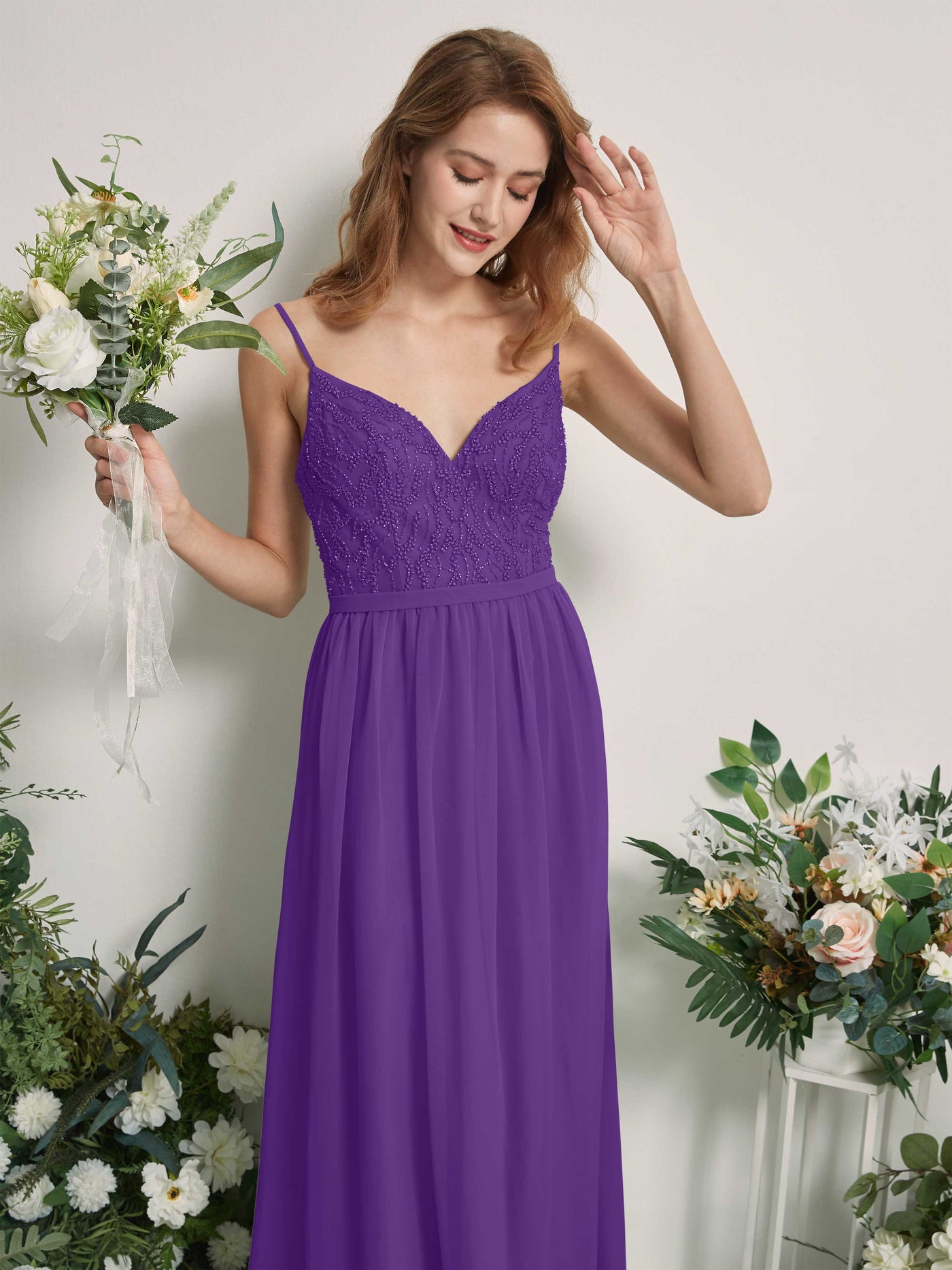Carlyna Robe Trapèze Col V Longueur ras du sol Froncé Demoiselle d'honneur Régence #couleur_r-gence