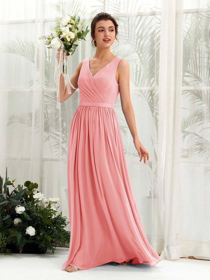 Carlyna Robe trapèze col V longueur ras du sol froncé demoiselle d&