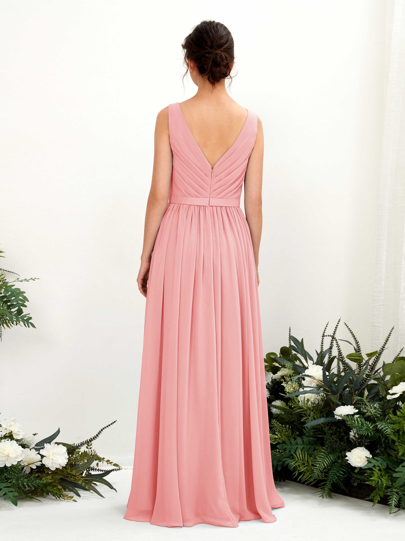 Carlyna Robe trapèze col V longueur ras du sol froncé demoiselle d'honneur Rose Ballet #couleur_rose-ballet
