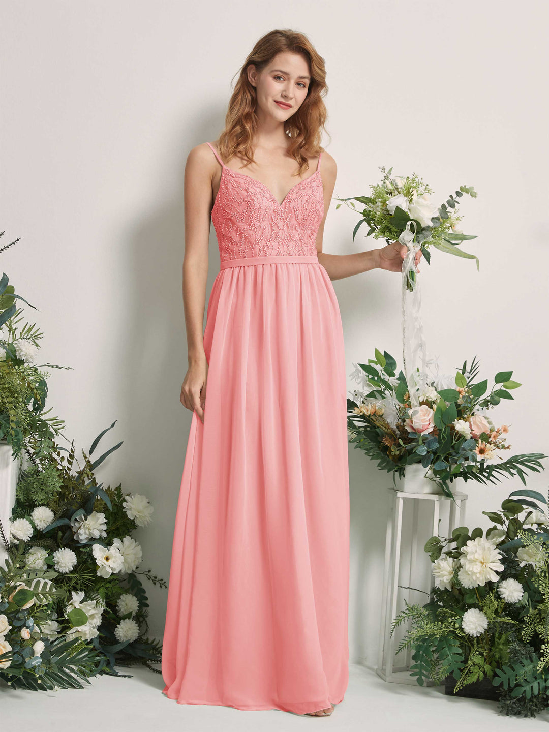 Carlyna Robe Trapèze Col V Longueur ras du sol Froncé Demoiselle d&