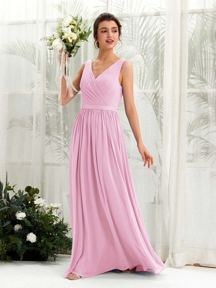 Carlyna Robe trapèze col V longueur ras du sol froncé demoiselle d&